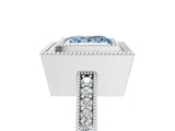 Silver Fancy Blue Princess Cut-Cut Diamond Halo Engagement Ring with Pave Band and Prong Setting_17