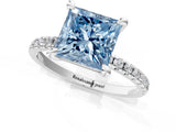 Silver Fancy Blue Princess Cut Diamond Brilliant Solitaire Ring with Pavé Band and Four-Prong Setting_37