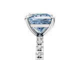 Silver Fancy Blue Princess Cut Diamond Brilliant Solitaire Ring with Pavé Band and Four-Prong Setting_41