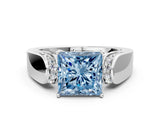 Silver Fancy Blue Princess Cut Diamond Channel Set Solitaire Ring with Four-Prong Setting_91