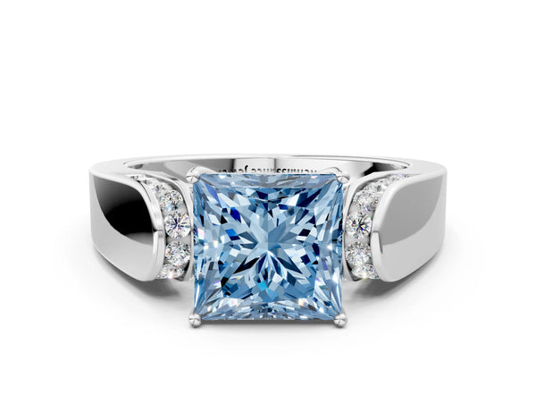 Sterling Silver Princess Cut Channel Set Engagement Ring Setting for Fancy Blue Center