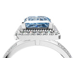 Silver Fancy Blue Princess Cut Diamond Double Halo Ring with Split Shank and Four-Prong Setting_10