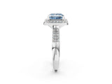 Silver Fancy Blue Princess Cut Diamond Double Halo Ring with Split Shank and Four-Prong Setting_8