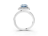 Silver Fancy Blue Princess Cut Diamond Double Halo Ring with Split Shank and Four-Prong Setting_9