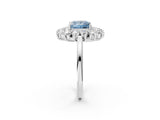 Silver Fancy Blue Princess Cut Diamond Floral Double Halo Engagement Ring with Prong Setting_44
