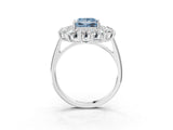 Silver Fancy Blue Princess Cut Diamond Floral Double Halo Engagement Ring with Prong Setting_45