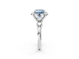 Silver Fancy Blue Princess  Cut Diamond Floral Halo Engagement Ring with Shared Prong Setting 3