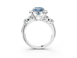 Silver Fancy Blue Princess  Cut Diamond Floral Halo Engagement Ring with Shared Prong Setting 4