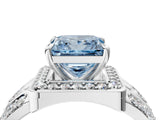 Silver Fancy Blue Princess Cut Diamond Halo Ring with Split Shank and Bezel Accents and Four-Prong Setting_10