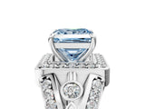 Silver Fancy Blue Princess Cut Diamond Halo Ring with Split Shank and Bezel Accents and Four-Prong Setting_11