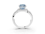 Silver Fancy Blue Princess Cut Diamond Halo Ring with Split Shank and Bezel Accents and Four-Prong Setting_9