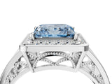Silver Fancy Blue Princess Cut Diamond Halo Ring with Split Shank and Bezel Accents and Prong Setting_16