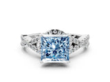 Silver Fancy Blue Princess Cut Diamond  Halo Twist Band Solitaire Prong Setting Ring_12