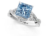 Silver Fancy Blue Princess Cut Diamond  Halo Twist Band Solitaire Prong Setting Ring_13