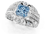 Silver Fancy Blue Princess Cut Diamond Pave Art Deco Split Shank Ring with Four-Prong Setting_7