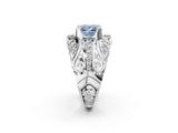 Silver Fancy Blue Princess Cut Diamond Pave Art Deco Split Shank Ring with Four-Prong Setting_8