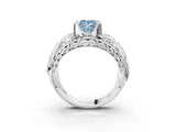 Silver Fancy Blue Princess Cut Diamond Pave Art Deco Split Shank Ring with Four-Prong Setting_9