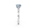 Silver Fancy Blue Princess  Cut Diamond Ring with Baguette Side Stones, Channel Set Band, and Four-Prong Setting_14