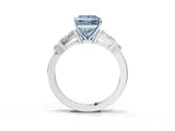 Silver Fancy Blue Princess  Cut Diamond Ring with Baguette Side Stones, Channel Set Band, and Four-Prong Setting_15