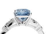 Silver Fancy Blue Princess  Cut Diamond Ring with Baguette Side Stones, Channel Set Band, and Four-Prong Setting_16