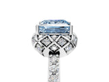 Silver Fancy Blue Princess Cut Diamond Scalloped Halo Engagement Ring with Round Shared Prong Band_5
