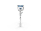 Silver Fancy Blue Princess Cut Diamond Scattered Round Accent Ring with Prong Setting_2