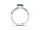 Silver Fancy Blue Princess Cut Diamond Scattered Round Accent Ring with Prong Setting_3