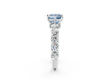 Silver Fancy Blue Princess Cut Diamond Side Stone Engagement Ring with Four-Prong Setting_14