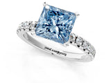 Silver Fancy Blue Princess Cut Diamond Solitaire Pavé Engagement Ring with Round Band and Prong Setting_3