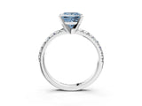 Silver Fancy Blue Princess Cut Diamond Solitaire Pavé Engagement Ring with Round Band and Prong Setting_5
