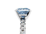 Silver Fancy Blue Princess Cut Diamond Solitaire Pavé Engagement Ring with Round Band and Prong Setting_7