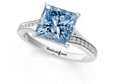 Silver Fancy Blue Princess Cut Diamond Solitaire Ring with Pavé Band and Prong Setting_13