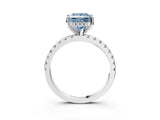 Silver Fancy Blue Princess Cut Diamond Solitaire Ring with Round  Pavé Band and Four-Prong Setting_27