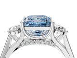 Silver Fancy Blue Princess Cut Diamond Three-Stone Engagement Ring with Prong Setting and Pavé Band_10