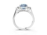 Silver Fancy Blue Princess Cut Diamond Three-Stone Engagement Ring with Prong Setting and Pavé Band_9
