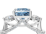 Silver Fancy Blue Princess Cut Diamond Three-Stone Ring with Prong Setting and Pavé Band_10