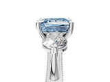 Silver Fancy Blue Princess Cut Diamond Three-Stone Ring with Prong Setting and Pavé Band_11