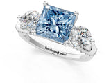 Silver Fancy Blue Princess Cut Diamond Three-Stone Ring with Prong Setting and Pavé Band_7