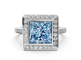 Silver Fancy Blue Princess Cut Halo Bezel Diamond Pave Band Ring_6
