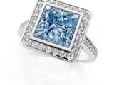 Silver Fancy Blue Princess Cut Halo Bezel Diamond Pave Band Ring_7