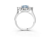 Silver Fancy Blue Princess Cut Halo Diamond Cluster Ring with Marquise and Round Stones on a White Gold Band with Prong Setting_3