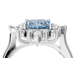 Silver Fancy Blue Princess Cut Halo Diamond Cluster Ring with Marquise and Round Stones on a White Gold Band with Prong Setting_4