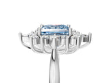 Silver Fancy Blue Princess Cut Halo Diamond Cluster Ring with Marquise and Round Stones on a White Gold Band with Prong Setting_5