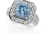 Silver Fancy Blue Princess Cut Halo Diamond Engagement Ring with Pave Split Shank and Four-Prong Setting_7