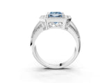 Silver Fancy Blue Princess Cut Halo Diamond Engagement Ring with Pave Split Shank and Four-Prong Setting_9