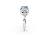 Silver Fancy Blue Princess Cut Halo Diamond Split Shank Engagement Ring with Four-Prong Setting_8