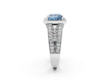 Silver Fancy Blue Princess Cut Halo Diamond Split Shank Ring with Prong Setting_14