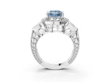 Silver Fancy Blue Princess Cut Halo Milgrain Diamond Engagement Ring with Leaf Band and Four-Prong Setting_15