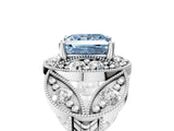 Silver Fancy Blue Princess Cut Halo Milgrain Diamond Engagement Ring with Leaf Band and Four-Prong Setting_17