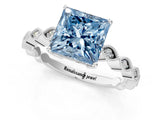 Silver Fancy Blue Princess Cut Solitaire Diamond Ring with Infinity Twist Band and Four-Prong Setting_7